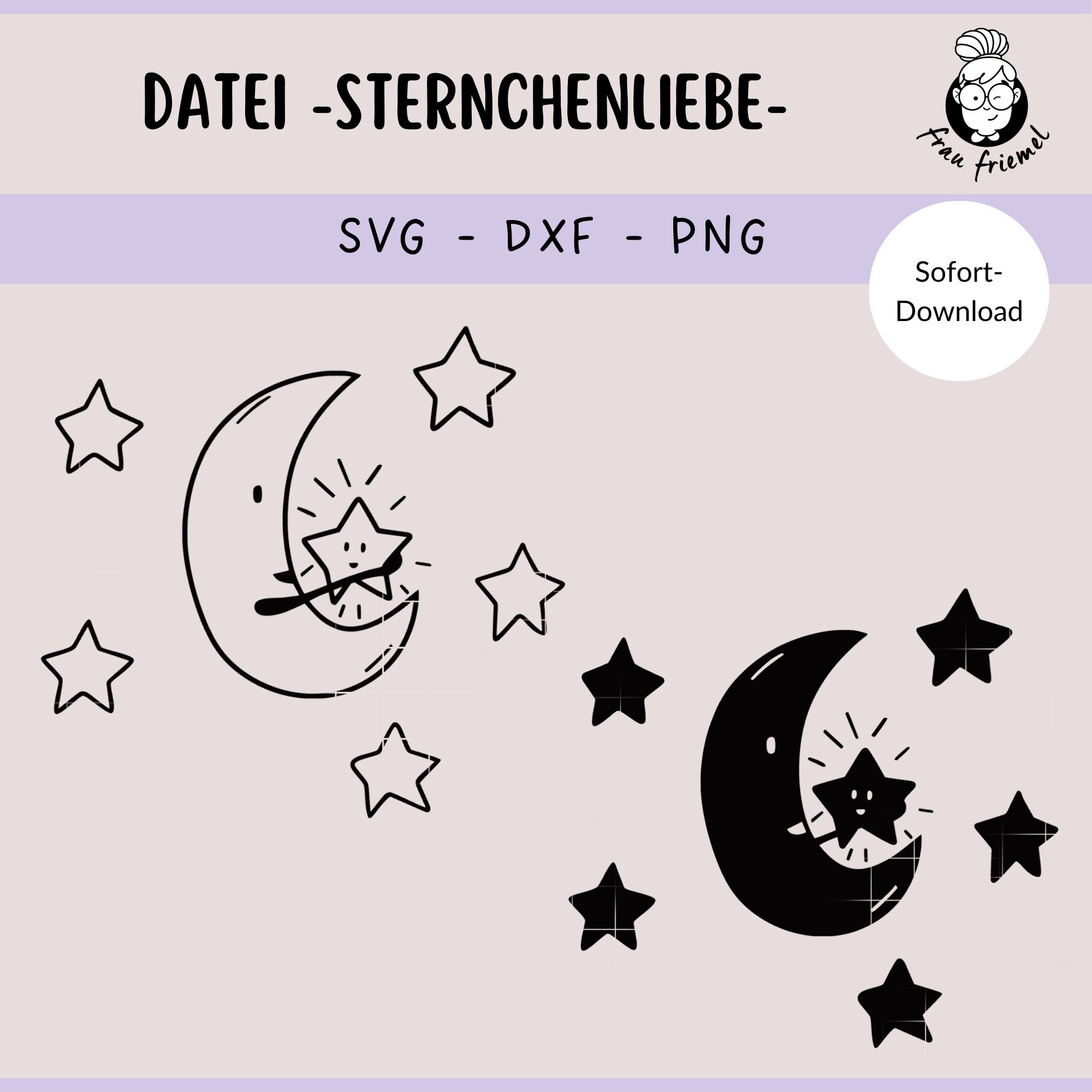 Plotterdatei Mond mit Sternen