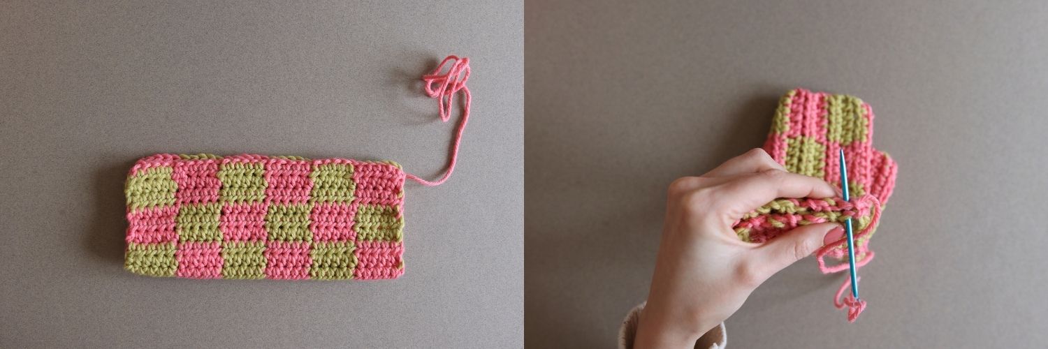 Gehäkelte Hausschuhe zusammennähen - Ferse Gehäkelte Hausschuhe zusammennähen - Ferse