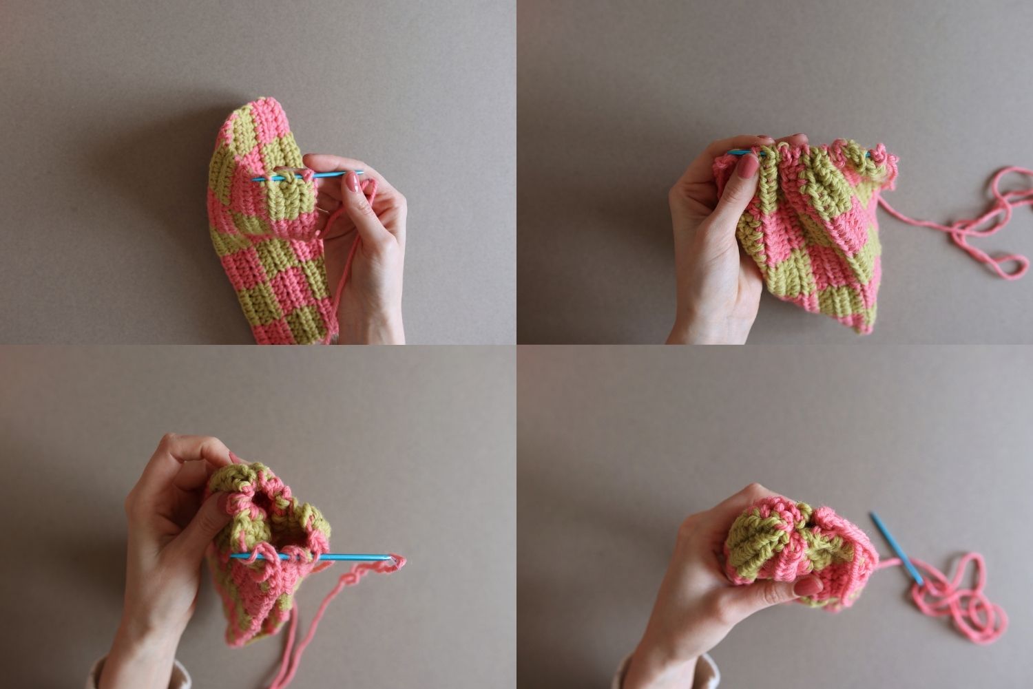 Gehäkelte Hausschuhe zusammennähen - Fußspitze Gehäkelte Hausschuhe zusammennähen - Fußspitze