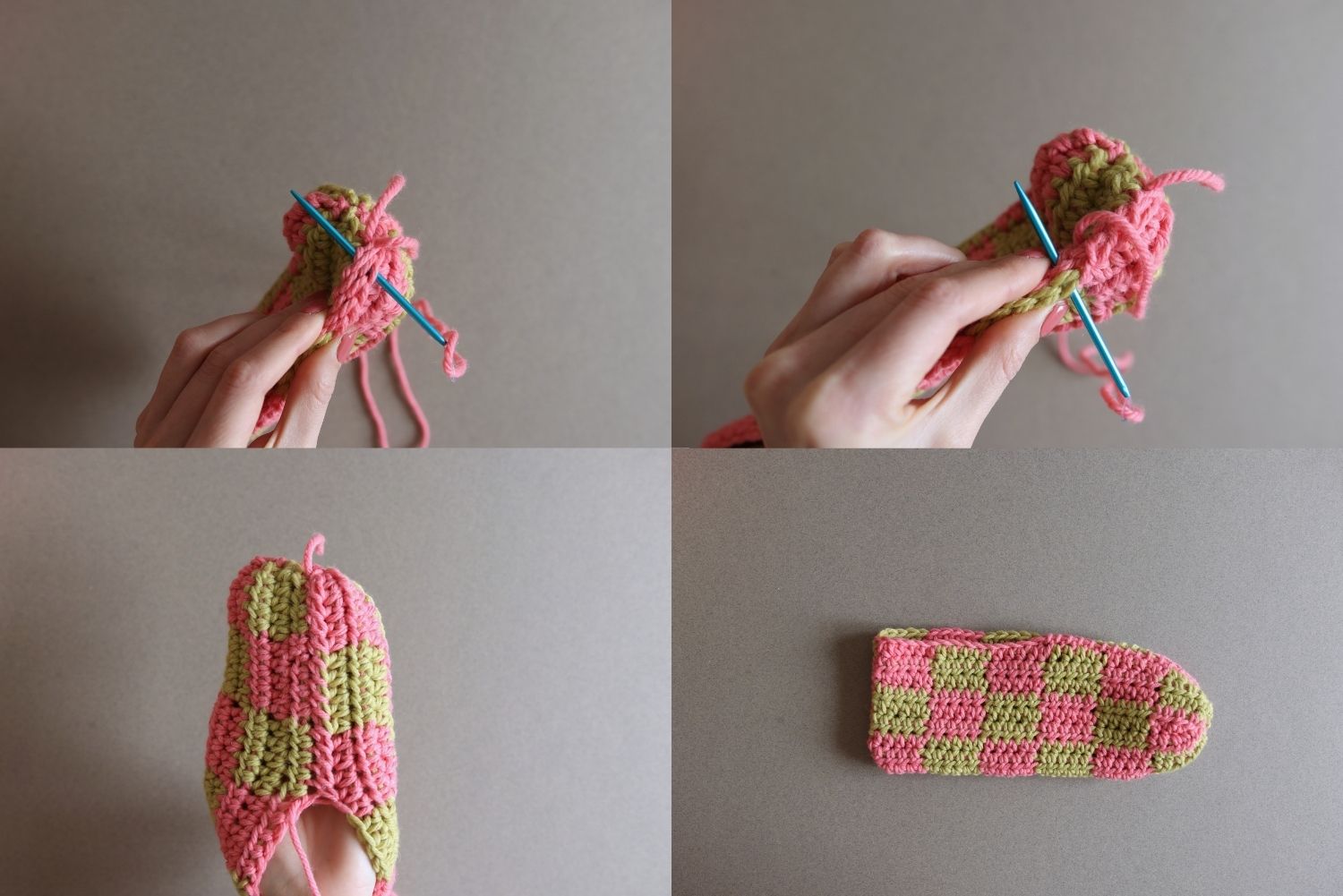 Gehäkelte Hausschuhe zusammennähen - Fußrücken Gehäkelte Hausschuhe zusammennähen - Fußrücken